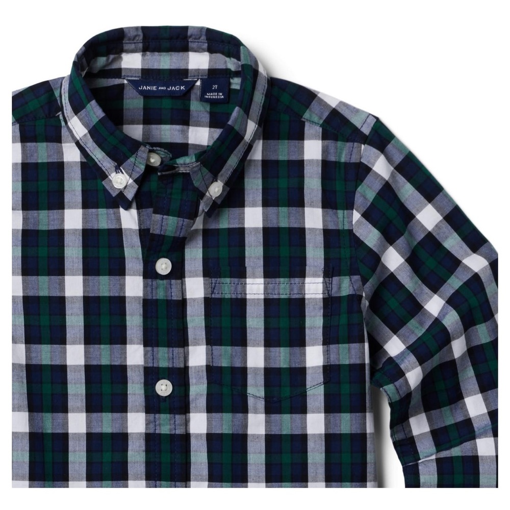 Janie and Jack plaid Poplin button down shirt